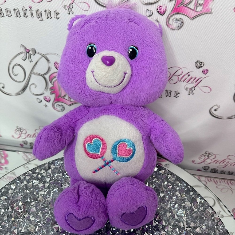 Care bear plush toy stuffed animal pink blue sucker lollipops candy tummy cute